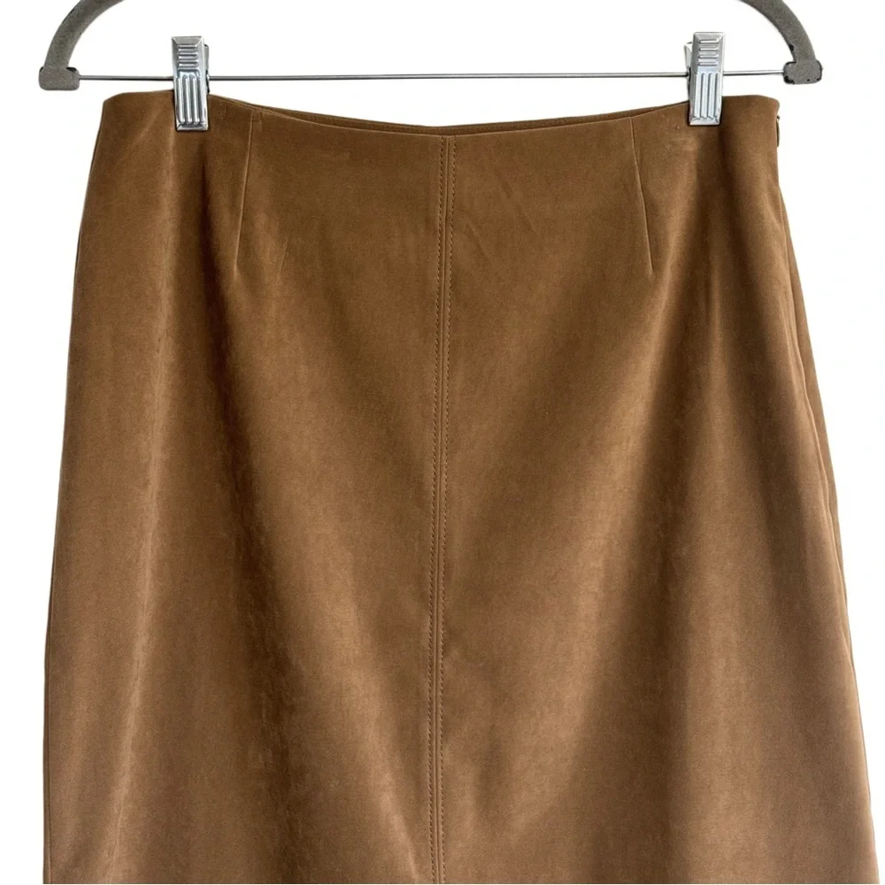 {Casual Corner} Petite Suede Cowgirl Rust Brown Side Zipper Maxi Skirt